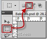Rectangular Marquee Tool và thay đổi sang chế độ Add To Selection để lựa chọn các phần của bức ảnh đã được tô màu Transparency